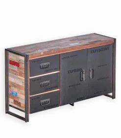 Bahuts & Vaisseliers|Cocktail Scandinave Bahut bois de bateau & métal 2 portes SAMBA