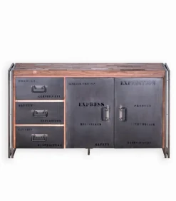 Bahuts & Vaisseliers|Cocktail Scandinave Bahut bois de bateau & métal 2 portes SAMBA