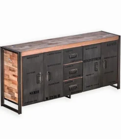 Bahuts & Vaisseliers|Cocktail Scandinave Bahut bois de bateau & métal 4 portes SAMBA