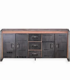 Bahuts & Vaisseliers|Cocktail Scandinave Bahut bois de bateau & métal 4 portes SAMBA