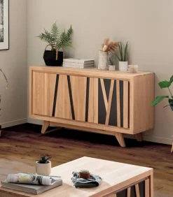 Bahuts & Vaisseliers|Cocktail Scandinave Bahut chêne blanchi 3 portes BAMBOO