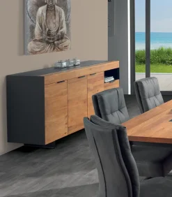 Bahuts & Vaisseliers|Cocktail Scandinave Bahut chêne huilé 3 portes ONTARIO