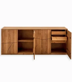 Bahuts & Vaisseliers|Cocktail Scandinave Bahut frêne massif 4 portes WAVE