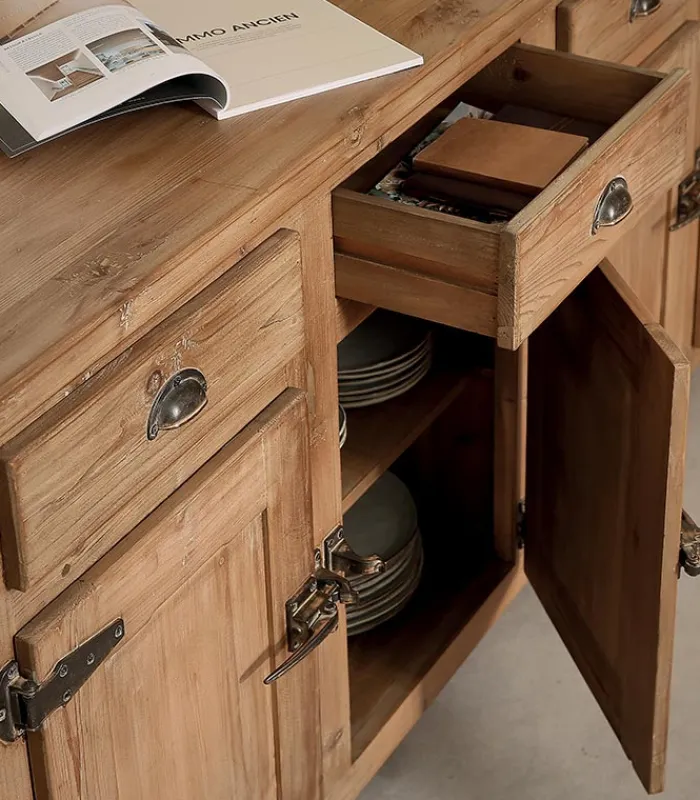 Bahuts & Vaisseliers|Cocktail Scandinave Bahut pin recyclé 4 portes COTTAGE