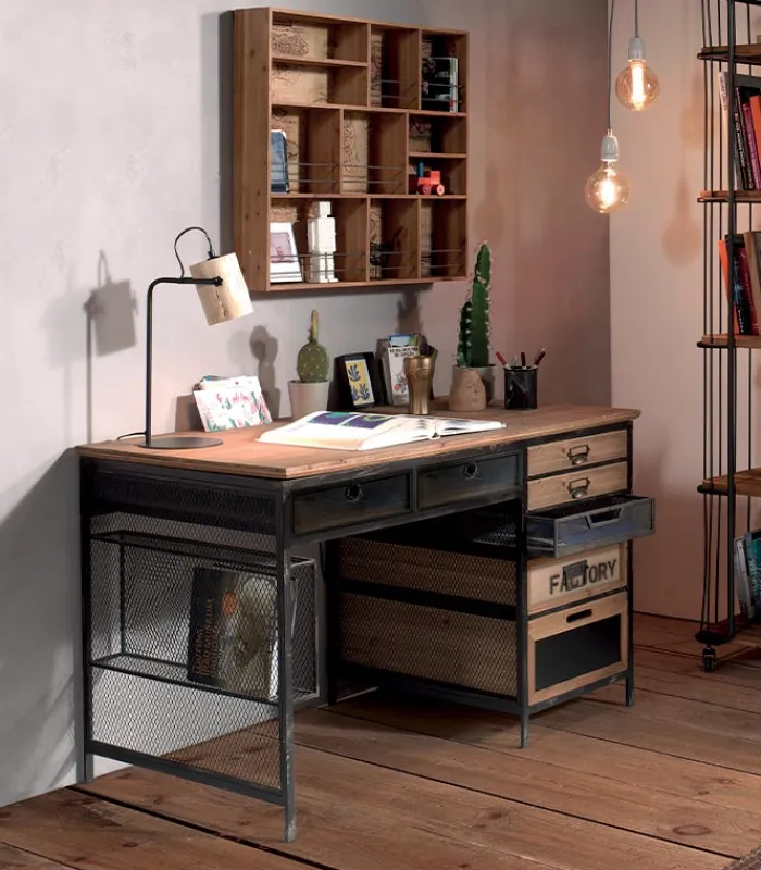 Bureaux|Cocktail Scandinave Bureau bois & métal 7 tiroirs WENDY