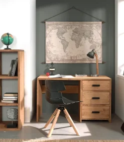 Bureaux|Cocktail Scandinave Bureau pin massif ciré 3 tiroirs MALMOE