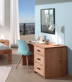 Bureaux|Cocktail Scandinave Bureau pin massif ciré 3 tiroirs MALMOE