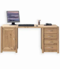 Bureaux|Cocktail Scandinave Bureau pin massif huilé 4 tiroirs 1 porte FJORD