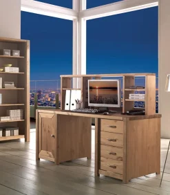 Bureaux|Cocktail Scandinave Bureau pin massif huilé 4 tiroirs 1 porte FJORD
