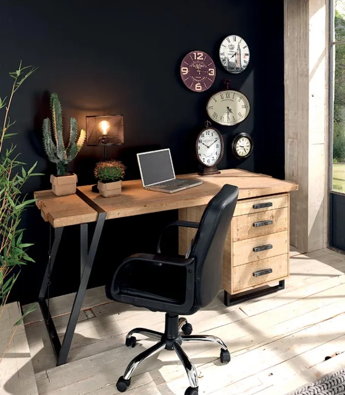 Bureaux|Cocktail Scandinave Bureau sapin massif 4 tiroirs WESTMOUNT