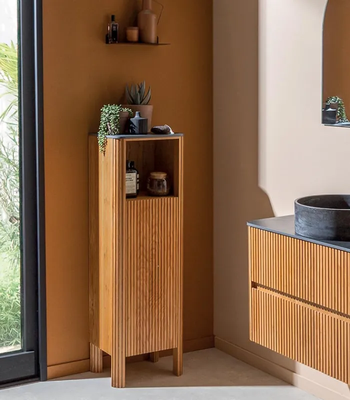 Etagères & Colonnes|Cocktail Scandinave Colonne salle de bains en bois STONE
