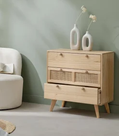 Commodes|Cocktail Scandinave Commode bois 3 grands tiroirs TONLE