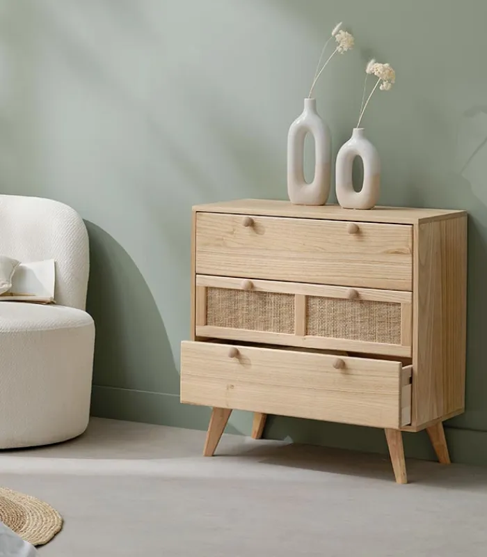 Commodes|Cocktail Scandinave Commode bois 3 grands tiroirs TONLE