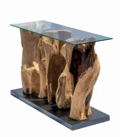 Découvrez Nos Meubles En Teck|Consoles & Sellettes|Cocktail Scandinave Console teck avec plateau en verre