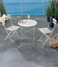 Tables De Jardin|Ensembles De Jardin|Cocktail Scandinave Ensemble pliant table jardin ronde + 2 chaises de jardin HOLI