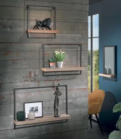 Etagères & Bibliothèques|Cocktail Scandinave Etagère murale bois massif et fer MOOD