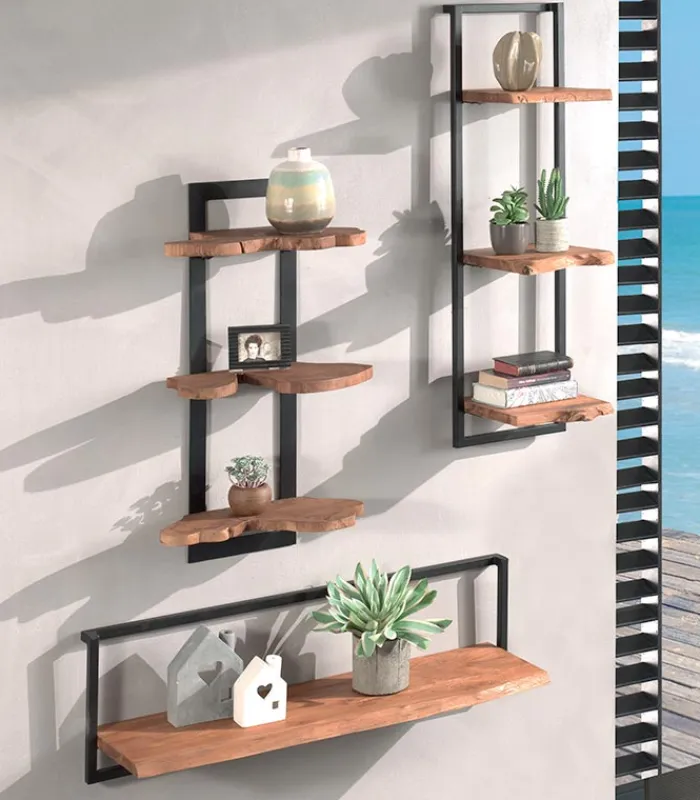 Découvrez Nos Meubles En Teck|Etagères & Bibliothèques|Cocktail Scandinave Etagère murale longue NAURU en teck et métal