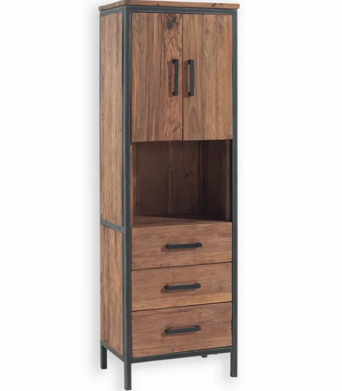 Découvrez Nos Meubles En Teck|Etagères & Bibliothèques|Cocktail Scandinave Etagère teck recyclé et fer vieilli 3 tiroirs BROWTON