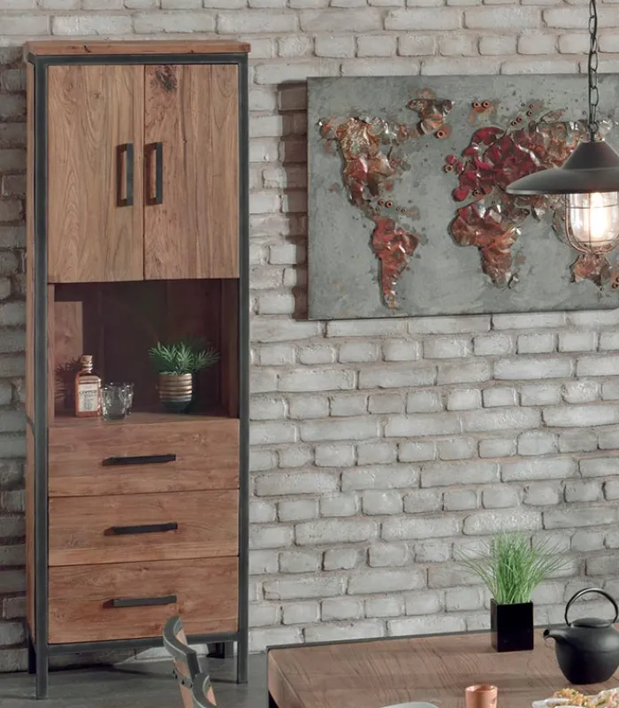 Découvrez Nos Meubles En Teck|Etagères & Bibliothèques|Cocktail Scandinave Etagère teck recyclé et fer vieilli 3 tiroirs BROWTON