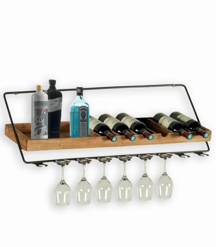 Bars & Étagères À Vin|Etagères & Bibliothèques|Cocktail Scandinave Etagère à vin murale en bois avec range-verres