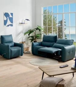 Fauteuils|Cocktail Scandinave Fauteuil relax tournant cuir bleu WINDLEY