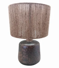 Lampes De Table|Cocktail Scandinave Lampe céramique noir abat-jour corde GM