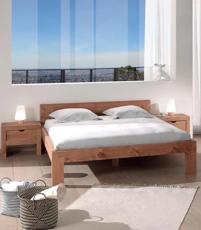 Lits|Cocktail Scandinave Lit pin massif ciré 2 places MALMOE