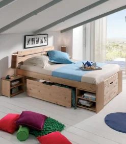 Lits|Cocktail Scandinave Lit pin massif 2 places à tiroirs JANIS