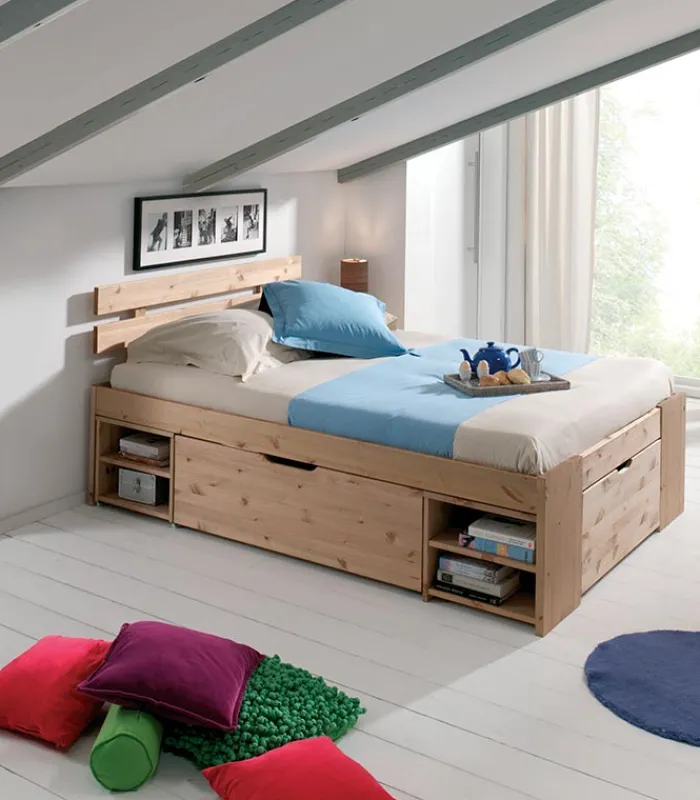 Lits|Cocktail Scandinave Lit pin massif 2 places à tiroirs JANIS
