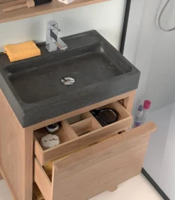 Meubles Avec Vasques|Cocktail Scandinave Meuble chêne 1 tiroir avec vasque en pierre – STONE