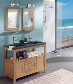 Meubles Avec Vasques|Cocktail Scandinave Meuble en chêne vasque double en pierre naturelle – STONE