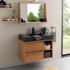 Meubles Avec Vasques|Cocktail Scandinave Meuble mural bois 2 tiroirs et vasque en pierre – GREENLAND