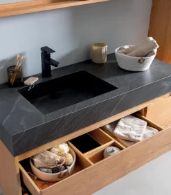 Meubles Avec Vasques|Cocktail Scandinave Meuble mural long 2 tiroirs et vasque pierre – GREENLAND