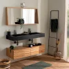 Meubles Avec Vasques|Cocktail Scandinave Meuble mural 2 tiroirs et vasque double pierre – GREENLAND