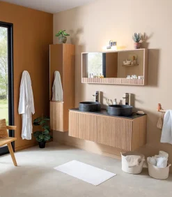 Meubles Avec Vasques|Cocktail Scandinave Meuble salle de bain murale double vasque pierre – STONE