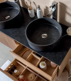 Meubles Avec Vasques|Cocktail Scandinave Meuble salle de bain murale double vasque pierre – STONE