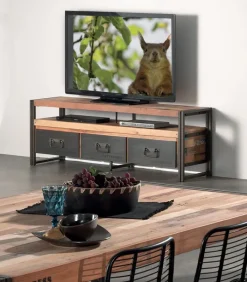 Meubles Tv|Cocktail Scandinave Meuble TV bois de bateau et métal SAMBA