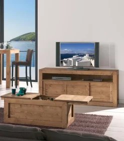 Meubles Tv|Cocktail Scandinave Meuble TV pin massif 3 portes coulissantes MOVING