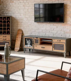 Meubles Tv|Cocktail Scandinave Meuble TV sapin massif et fer MINDY