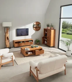 Découvrez Nos Meubles En Teck|Meubles Tv|Cocktail Scandinave Meuble TV teck massif CROXTON 3 tiroirs
