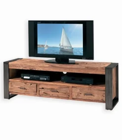 Découvrez Nos Meubles En Teck|Meubles Tv|Cocktail Scandinave Meuble TV teck recyclé 3 tiroirs VANCOUVER