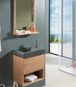 Meubles Avec Vasques|Cocktail Scandinave Meuble vasque en chêne et pierre naturelle – STONE