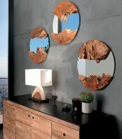 Découvrez Nos Meubles En Teck|Miroirs & Cloisons|Cocktail Scandinave Miroir rond teck recyclé ELO
