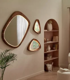 Découvrez Nos Meubles En Teck|Miroirs & Cloisons|Cocktail Scandinave Miroir teck recyclé NOA avec LED