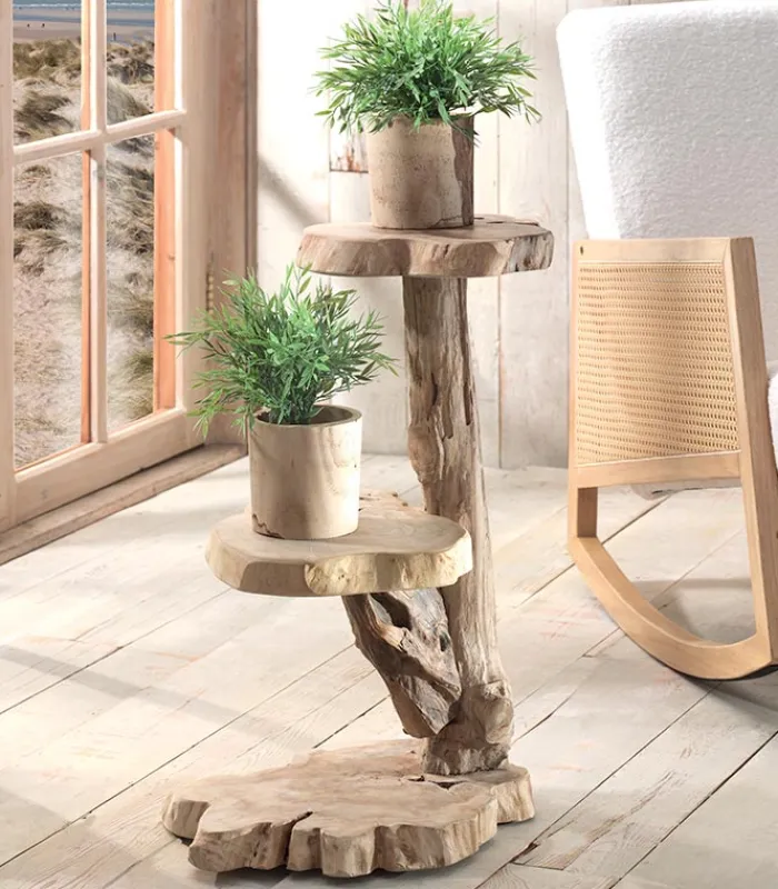 Découvrez Nos Meubles En Teck|Cocktail Scandinave Porte-plantes teck 2 plateaux UNGA