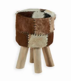 Poufs, Tabourets & Bancs|Poufs, Tabourets & Bancs|Cocktail Scandinave Pouf teck et peau naturelle AMIRA
