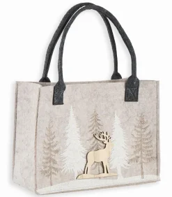 Accessoires Fashion|Cocktail Scandinave Sac feutrine beige sapins blancs