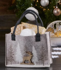 Accessoires Fashion|Cocktail Scandinave Sac feutrine beige sapins blancs