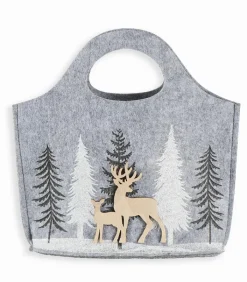 Accessoires Fashion|Cocktail Scandinave Sac feutrine grise sapins et cerfs