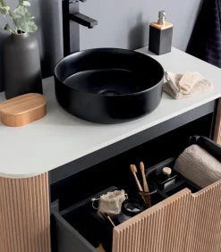 Meubles Avec Vasques|Cocktail Scandinave Salle de bains mural vasque ronde noire MALLOW
